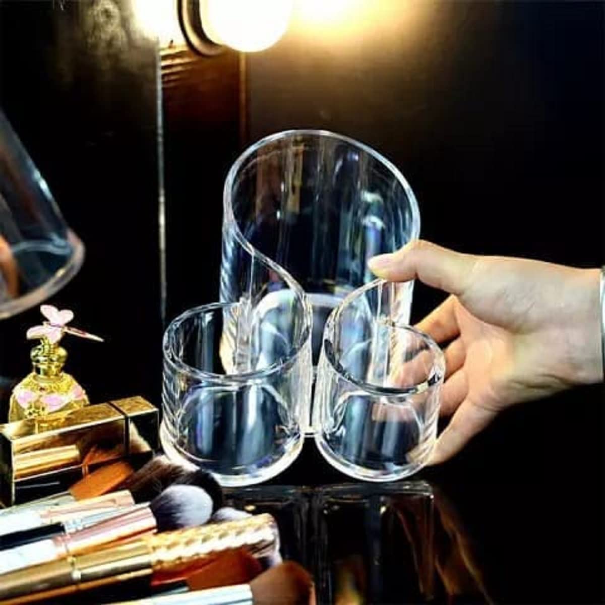 3-Compartment Acrylic Makeup Brush Holder product detail 3